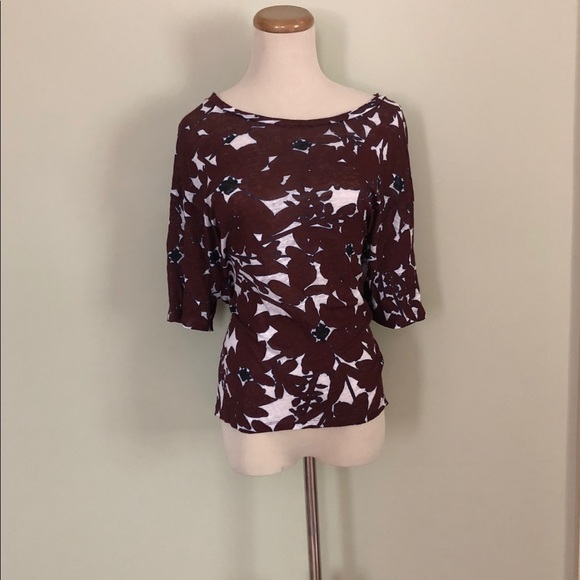 🆕 [Majestic Paris] Burgundy Print 100% Linen Top Sz: M - Picture 2 of 5